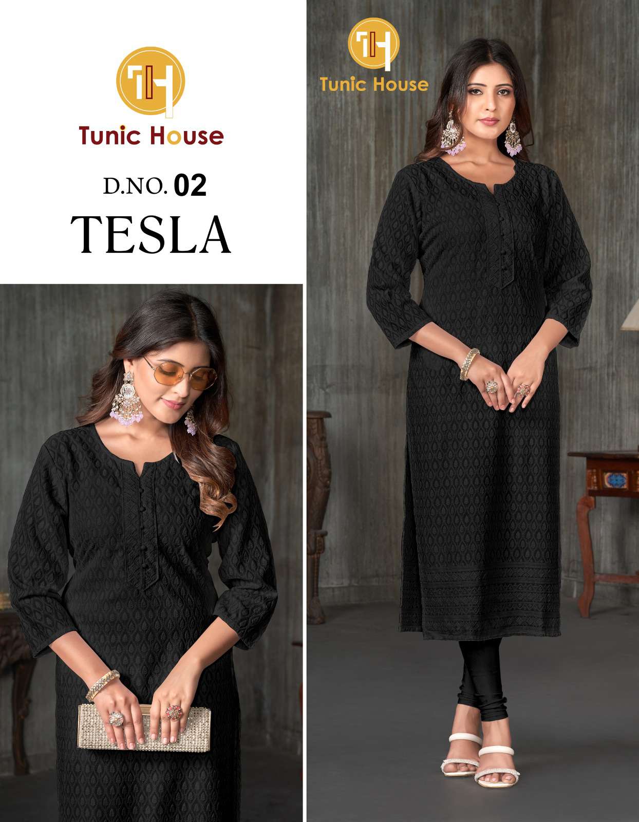 TUNIC HOUSE TESLA CHIKAN WORK SIZE SET COMBO KURTI