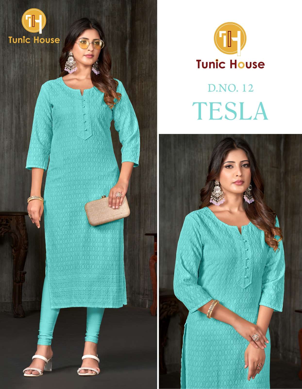 TUNIC HOUSE TESLA CHIKAN WORK SIZE SET COMBO KURTI
