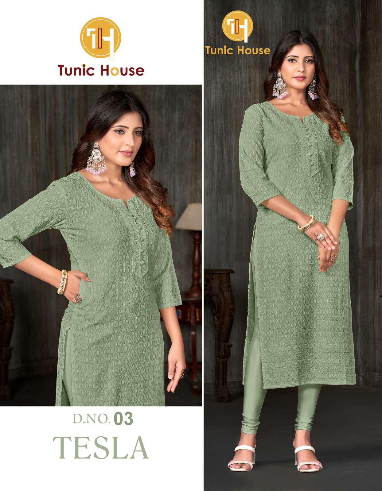 TUNIC HOUSE TESLA CHIKAN WORK SIZE SET COMBO KURTI