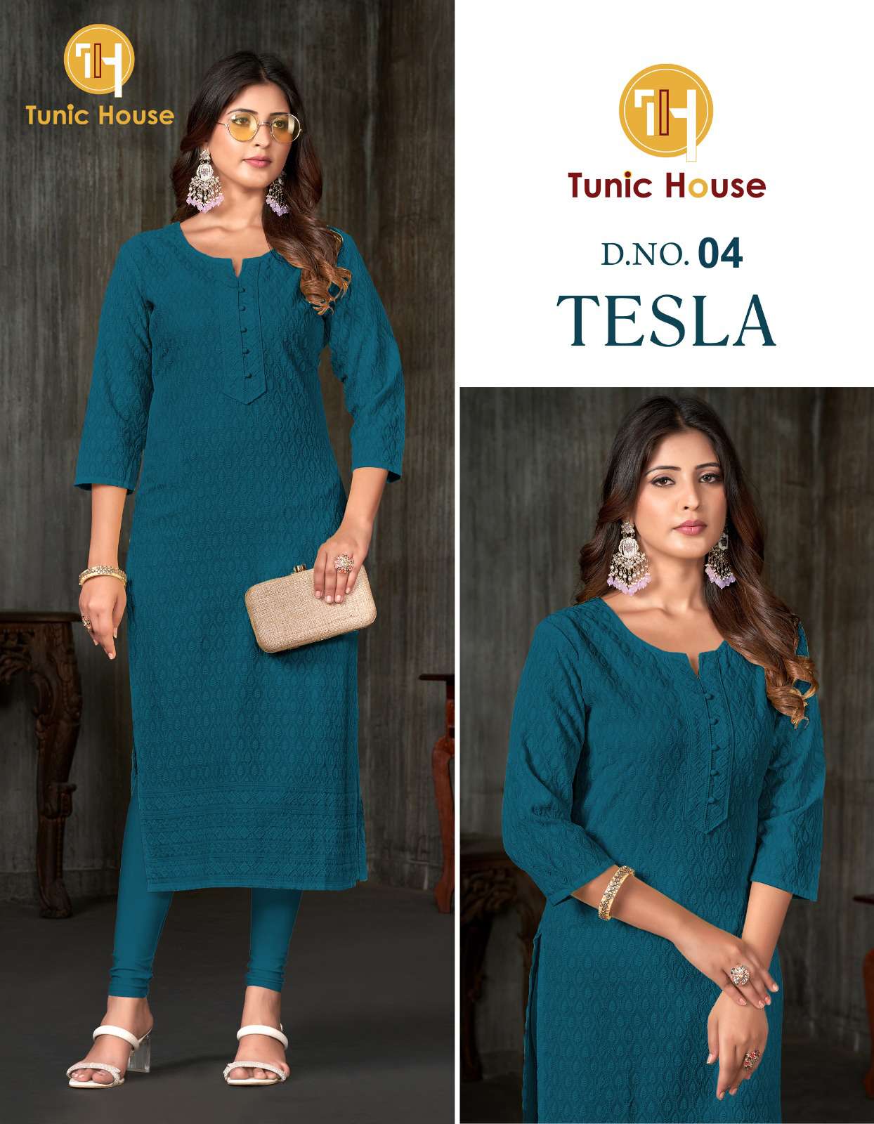 TUNIC HOUSE TESLA CHIKAN WORK SIZE SET COMBO KURTI