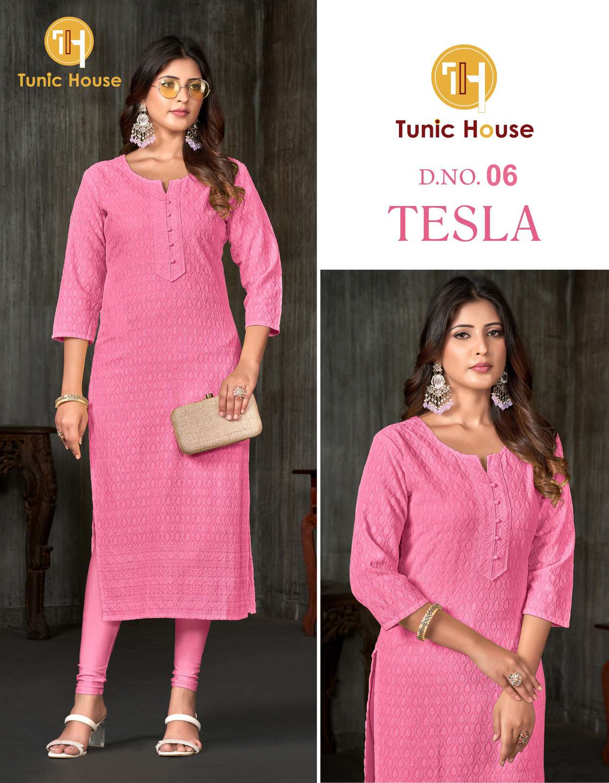 TUNIC HOUSE TESLA CHIKAN WORK SIZE SET COMBO KURTI