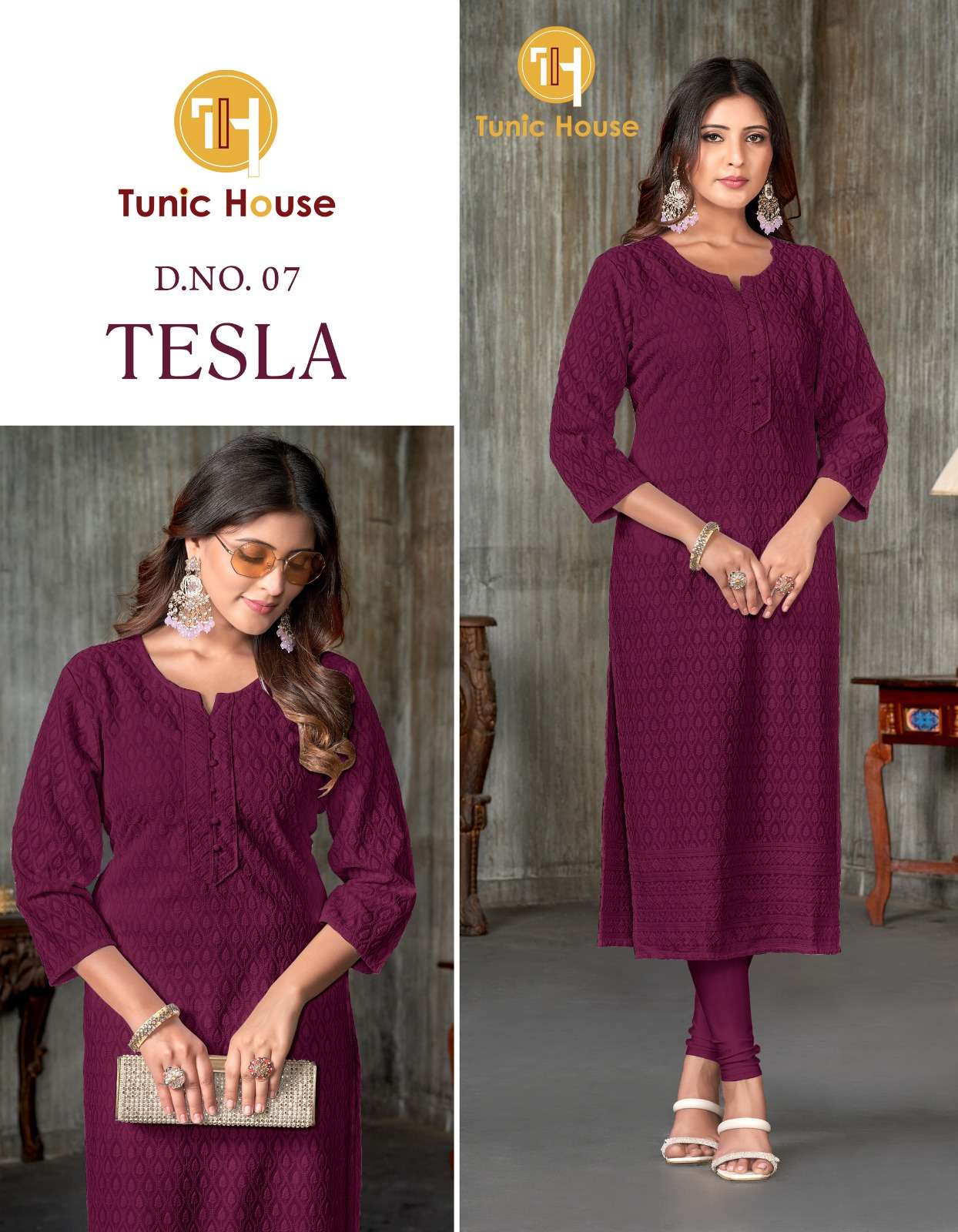 TUNIC HOUSE TESLA CHIKAN WORK SIZE SET COMBO KURTI