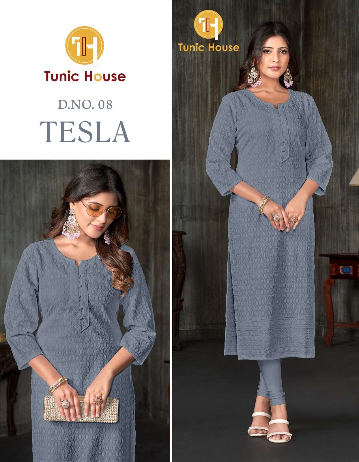 TUNIC HOUSE TESLA CHIKAN WORK SIZE SET COMBO KURTI