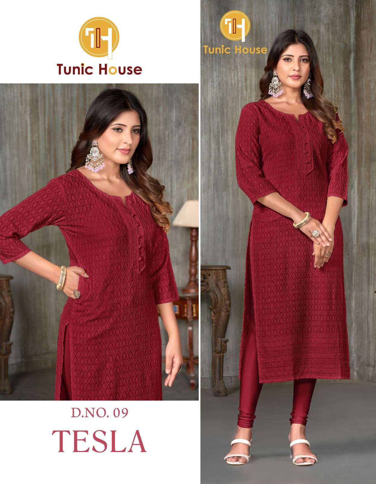 TUNIC HOUSE TESLA CHIKAN WORK SIZE SET COMBO KURTI