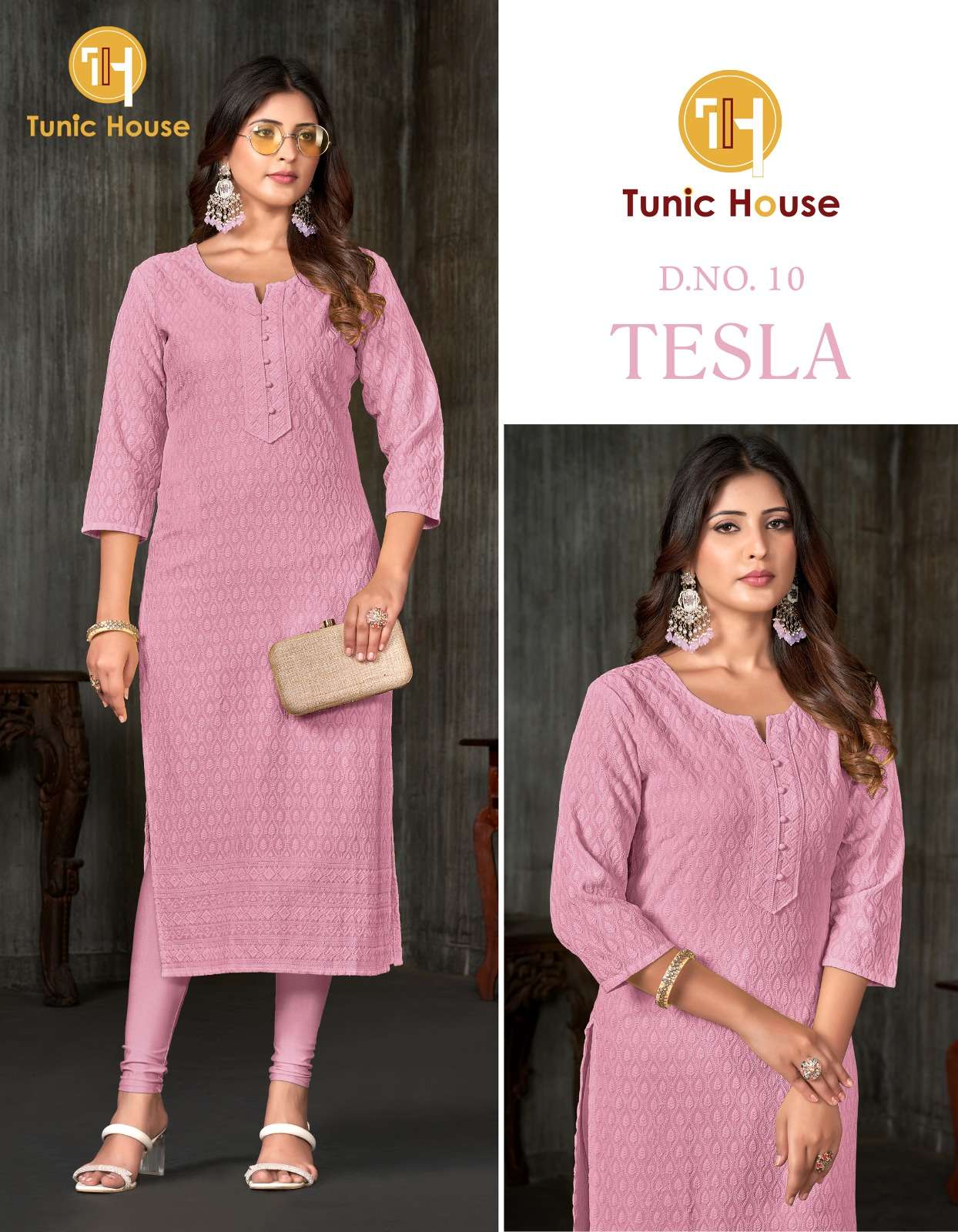 TUNIC HOUSE TESLA CHIKAN WORK SIZE SET COMBO KURTI