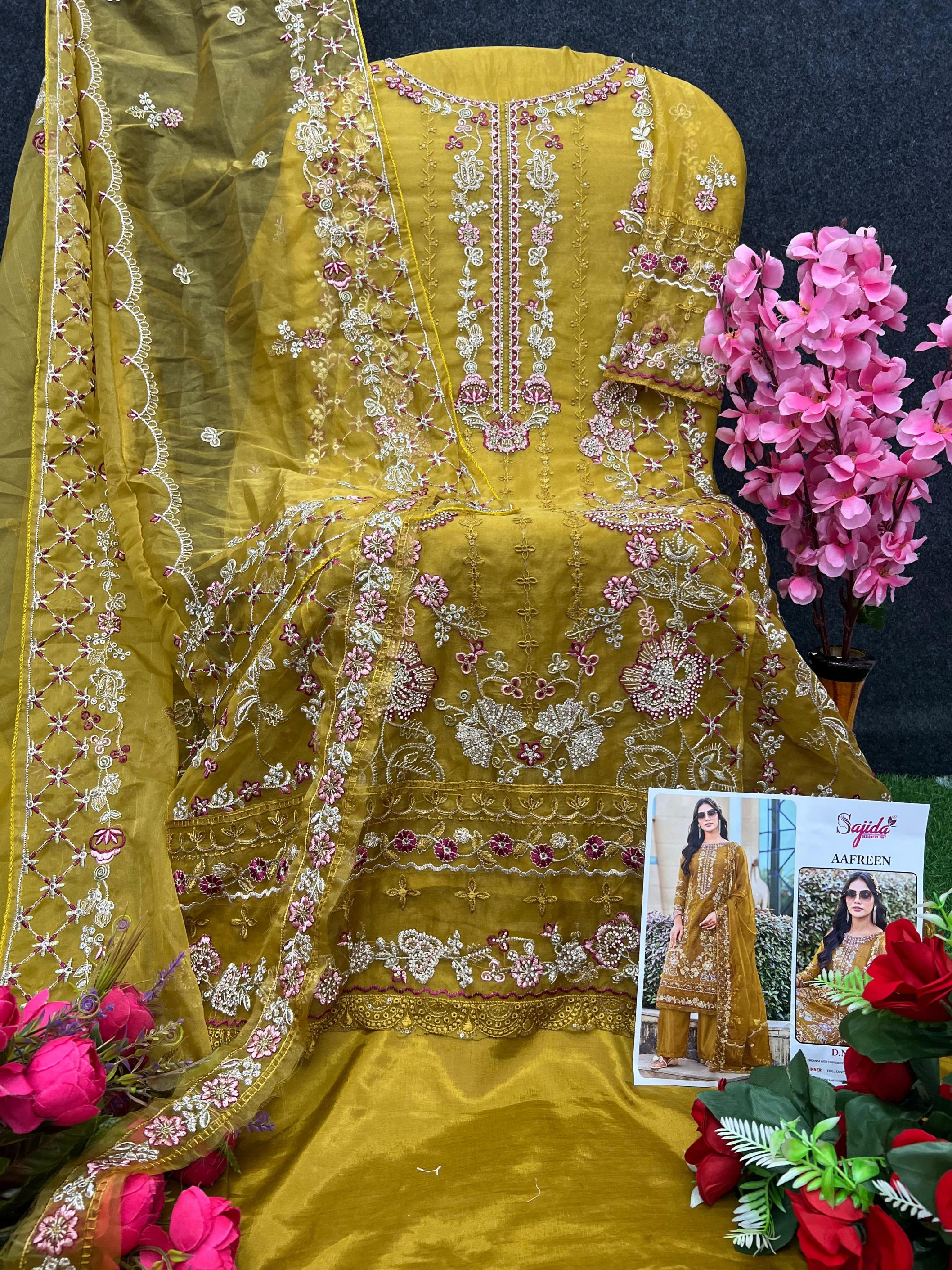 aafreen by sajida designer 1073 readymade organza big size pakistani salwar suits 