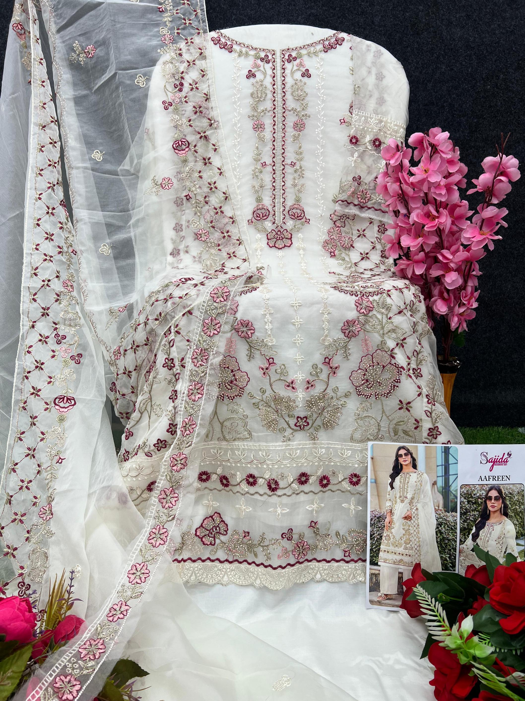 aafreen by sajida designer 1073 readymade organza big size pakistani salwar suits 