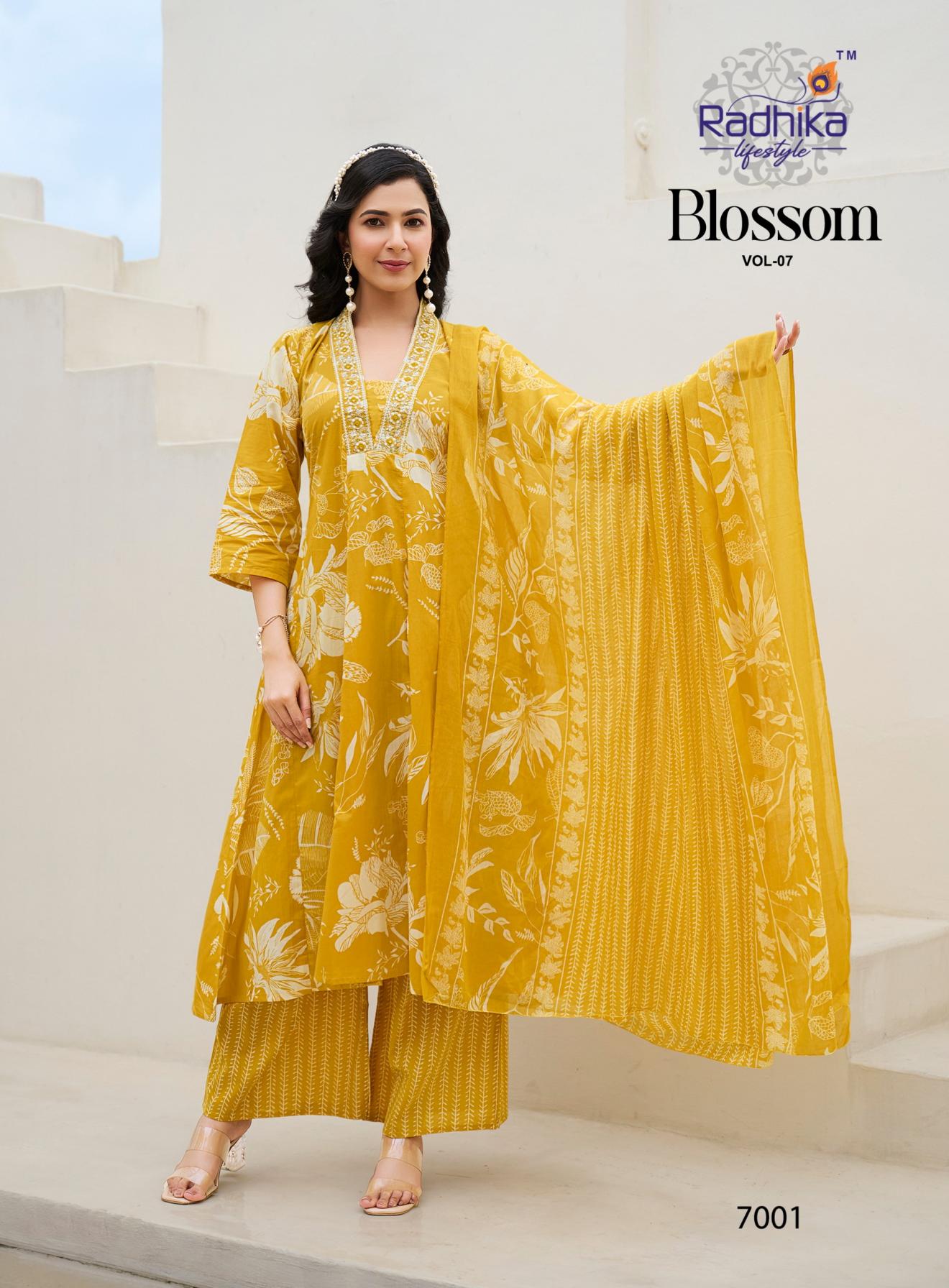blossom vol 7 by radhika lifestyle cotton fully stitch plus size plazzo suit for women  