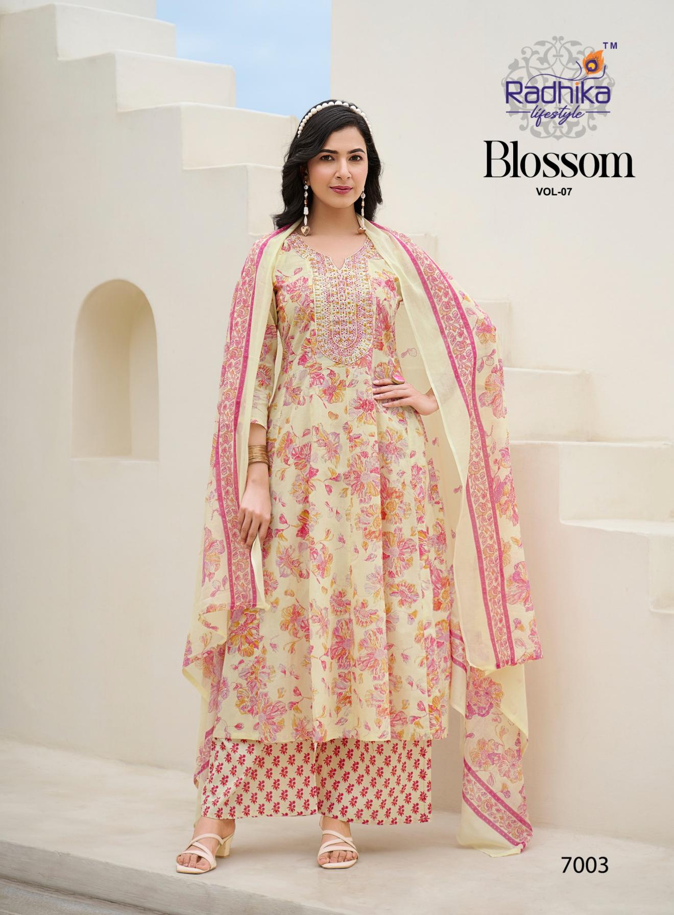 blossom vol 7 by radhika lifestyle cotton fully stitch plus size plazzo suit for women  