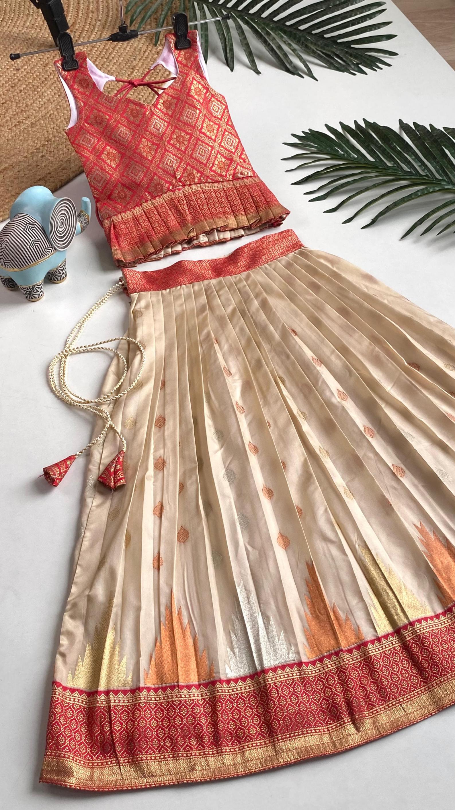 k amisha silk blend silk blend full stitch big size kids top with skirt for girls 