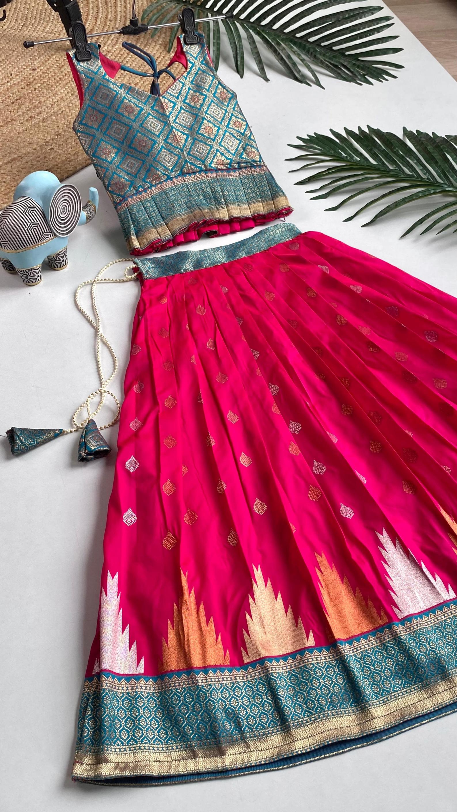 k amisha silk blend silk blend full stitch big size kids top with skirt for girls 