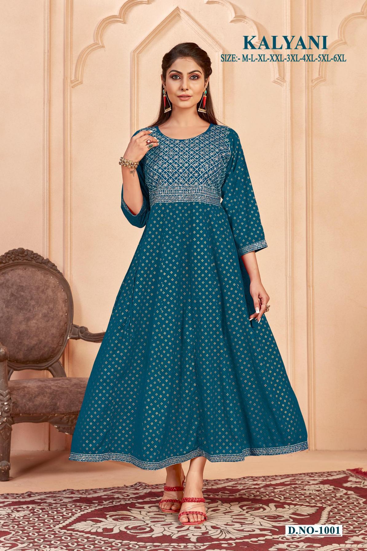 kalyani long readymade heavy rayon plus size worked anarkali gown 