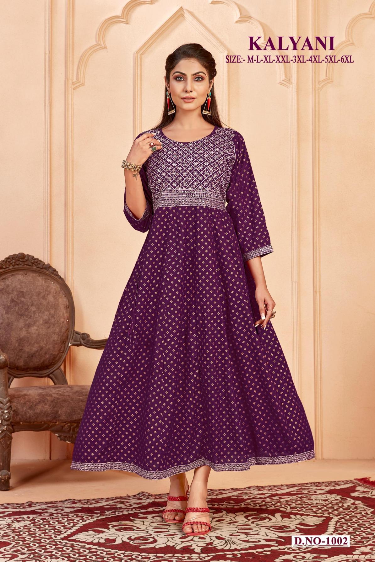 kalyani long readymade heavy rayon plus size worked anarkali gown 