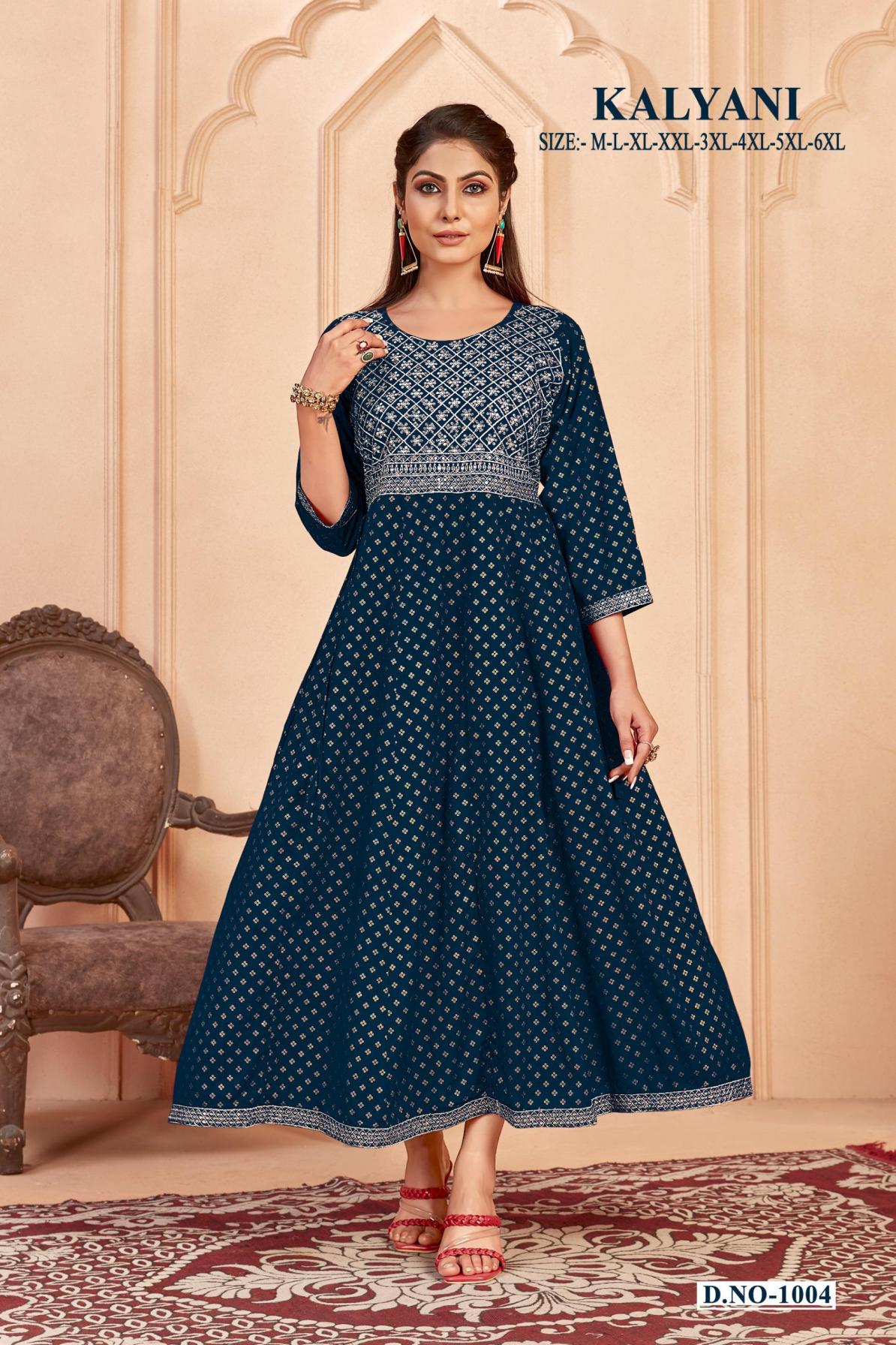 kalyani long readymade heavy rayon plus size worked anarkali gown 