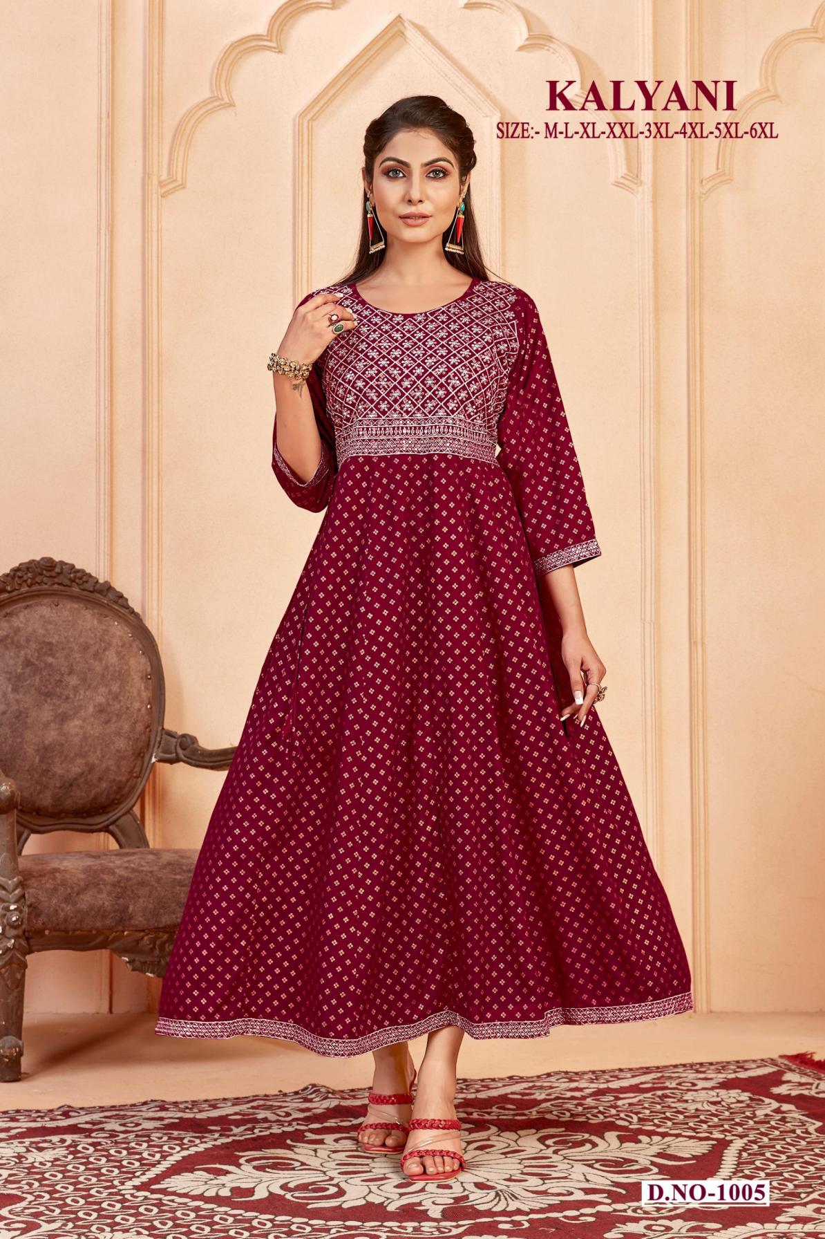 kalyani long readymade heavy rayon plus size worked anarkali gown 