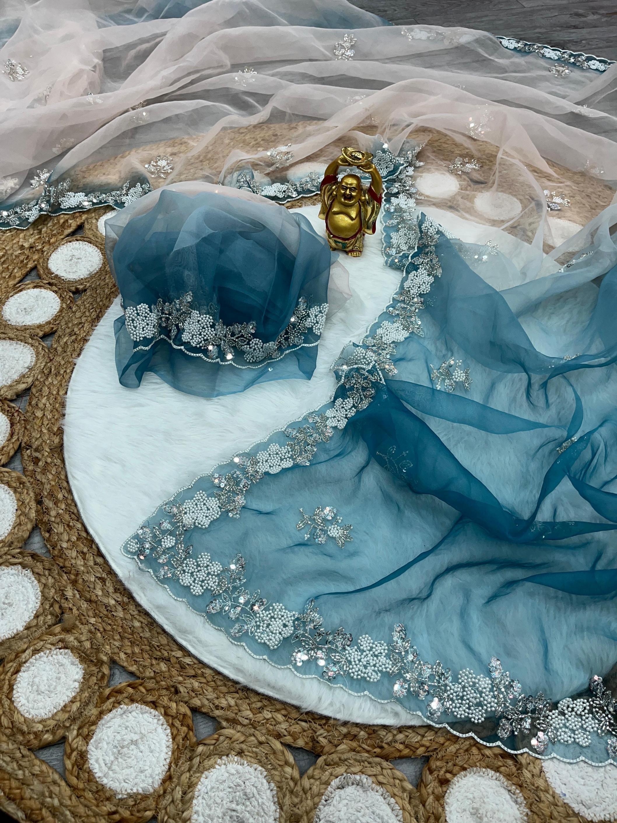 kc 897 shiney organza sequence work shop trendy saree supplier 