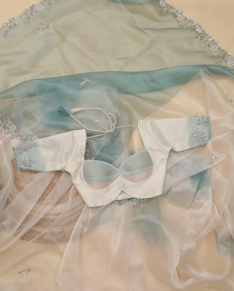 kc 897 shiney organza sequence work shop trendy saree supplier 