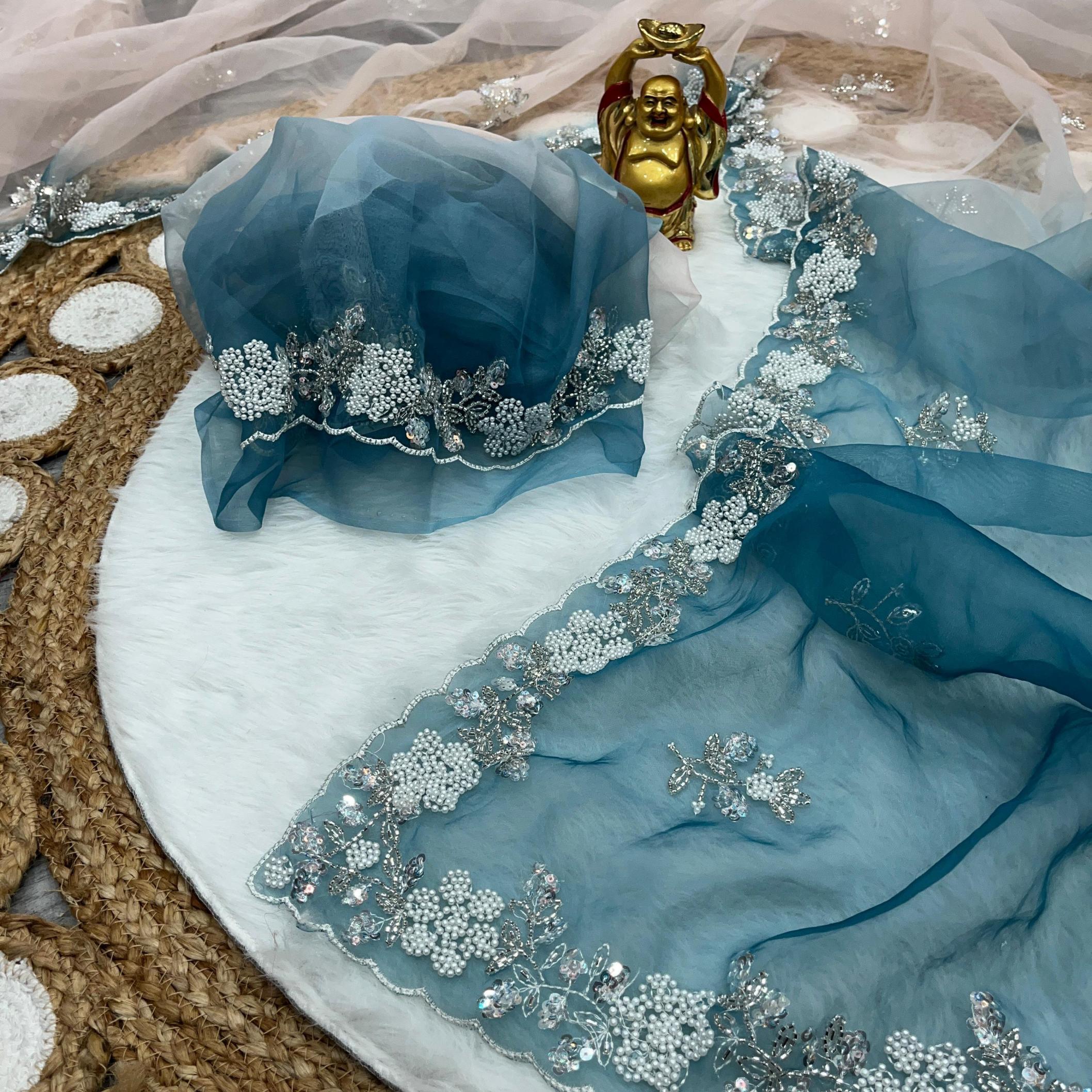 kc 897 shiney organza sequence work shop trendy saree supplier 