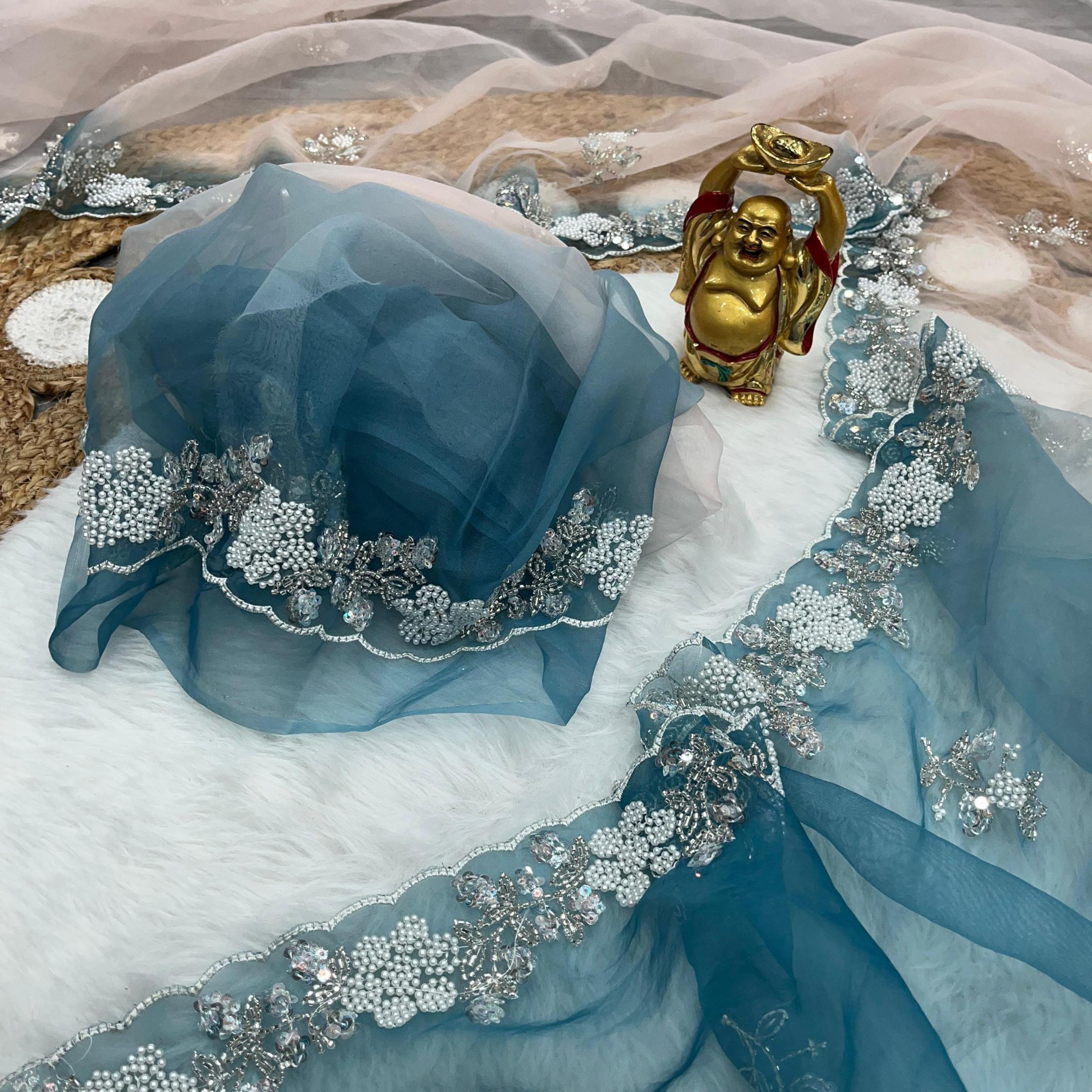 kc 897 shiney organza sequence work shop trendy saree supplier 