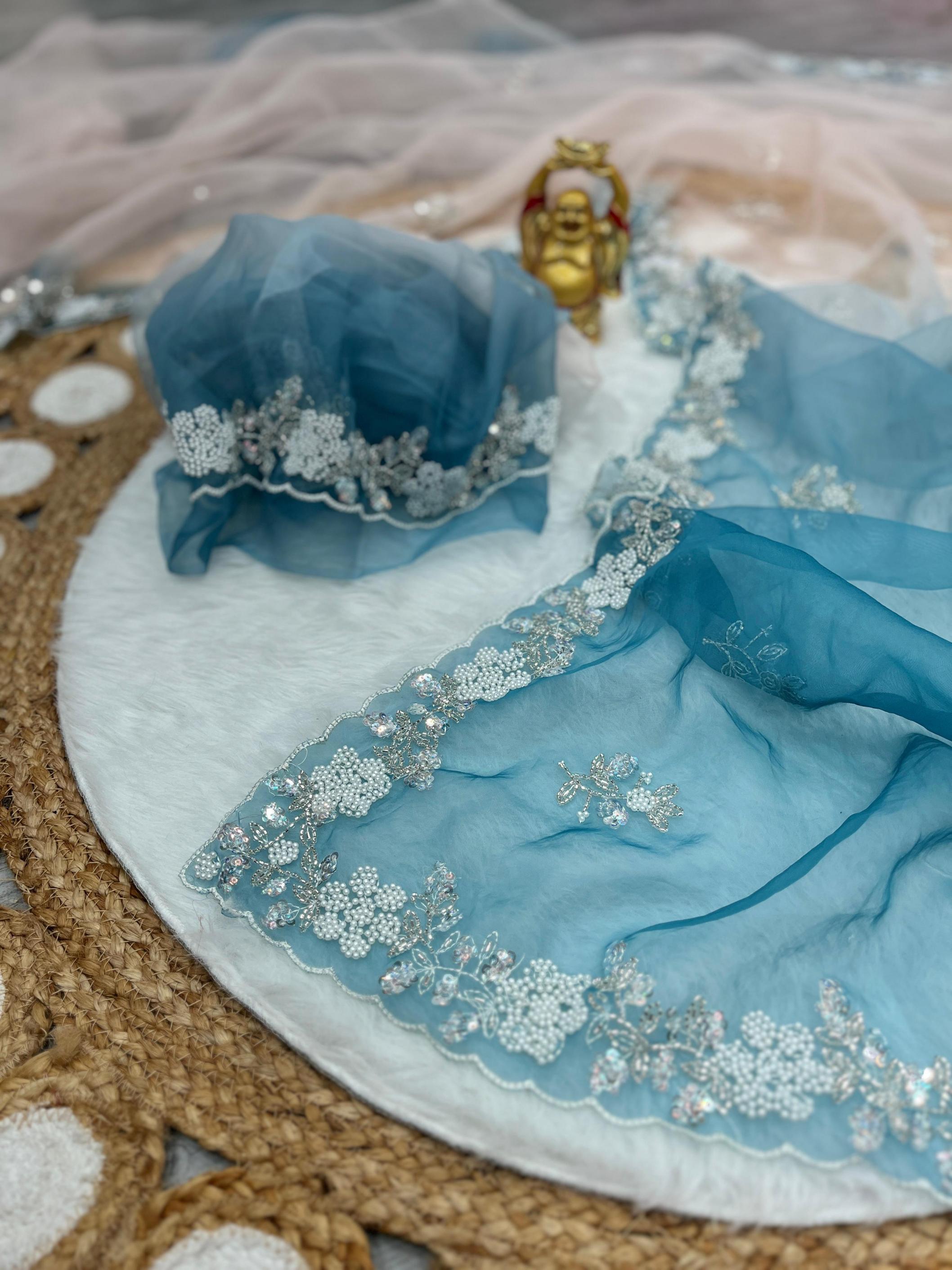 kc 897 shiney organza sequence work shop trendy saree supplier 