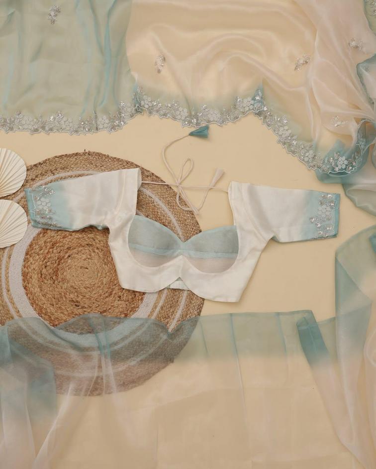 kc 897 shiney organza sequence work shop trendy saree supplier 