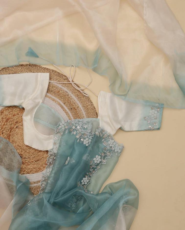 kc 897 shiney organza sequence work shop trendy saree supplier 