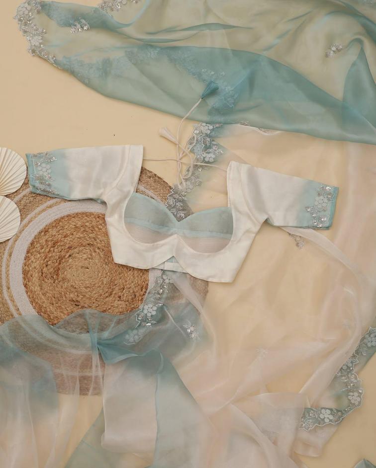 kc 897 shiney organza sequence work shop trendy saree supplier 