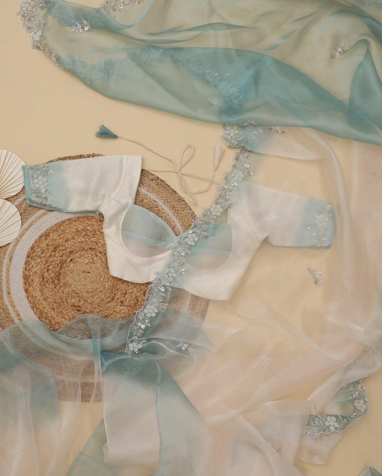 kc 897 shiney organza sequence work shop trendy saree supplier 