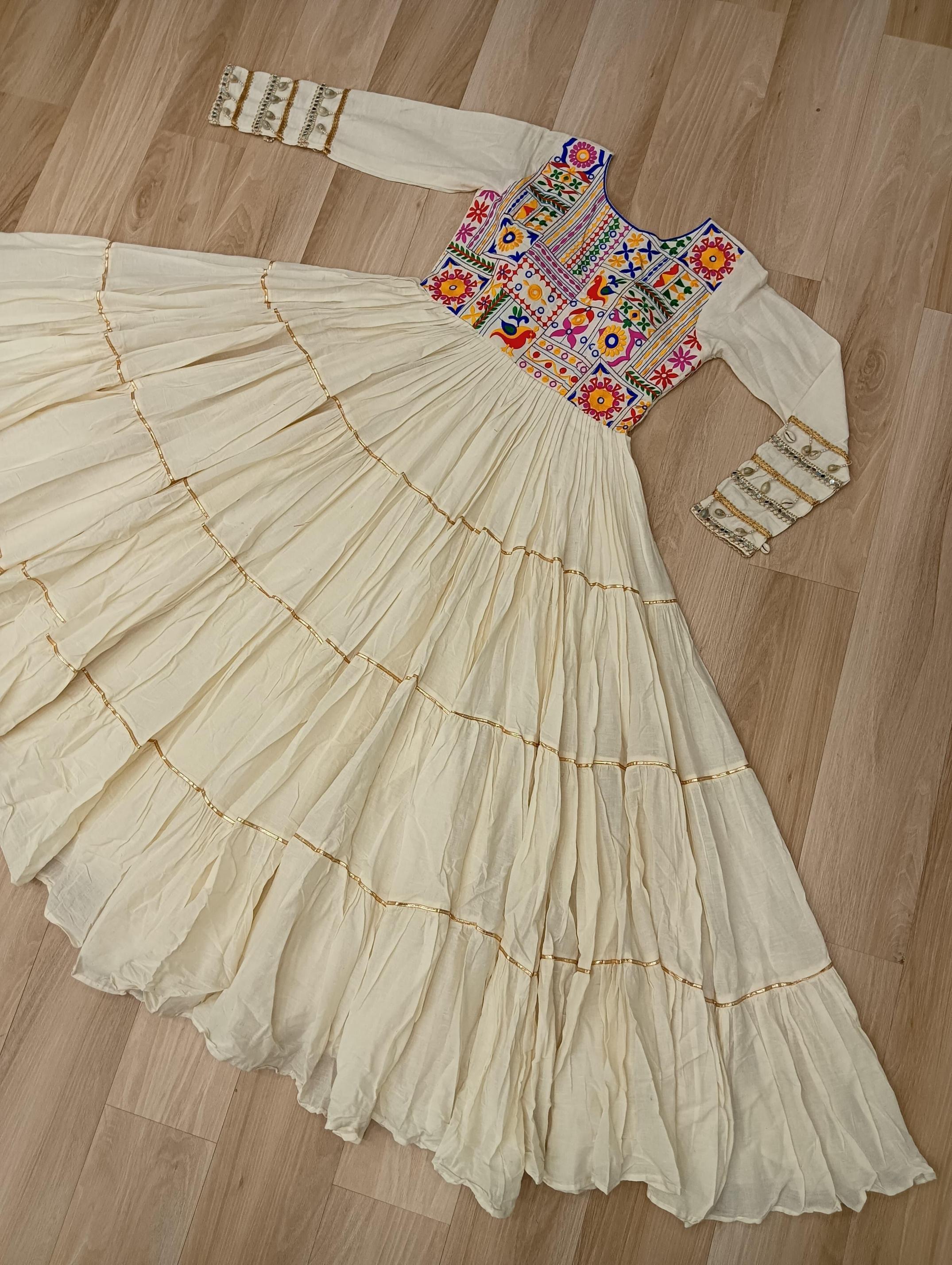 lw 9253 kora cotton thread work readymade navratri gowns for women 