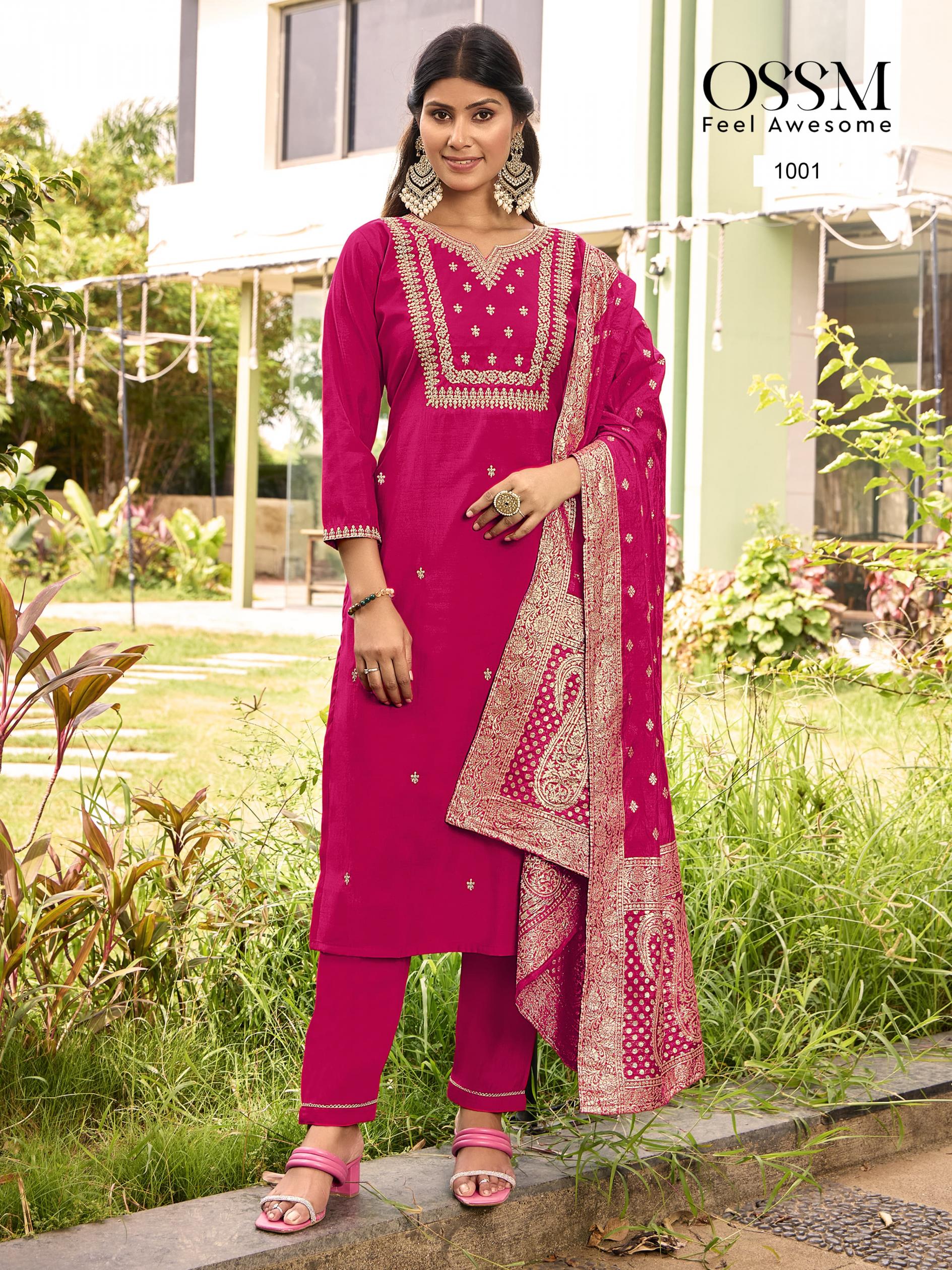 ossm monalisa vol 5 viscose roman silk readymade big size stylish suit for womens 