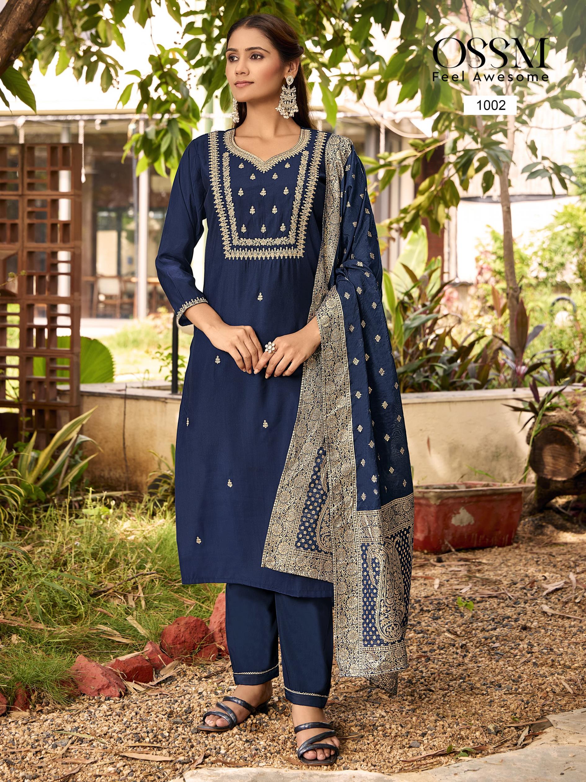 ossm monalisa vol 5 viscose roman silk readymade big size stylish suit for womens 