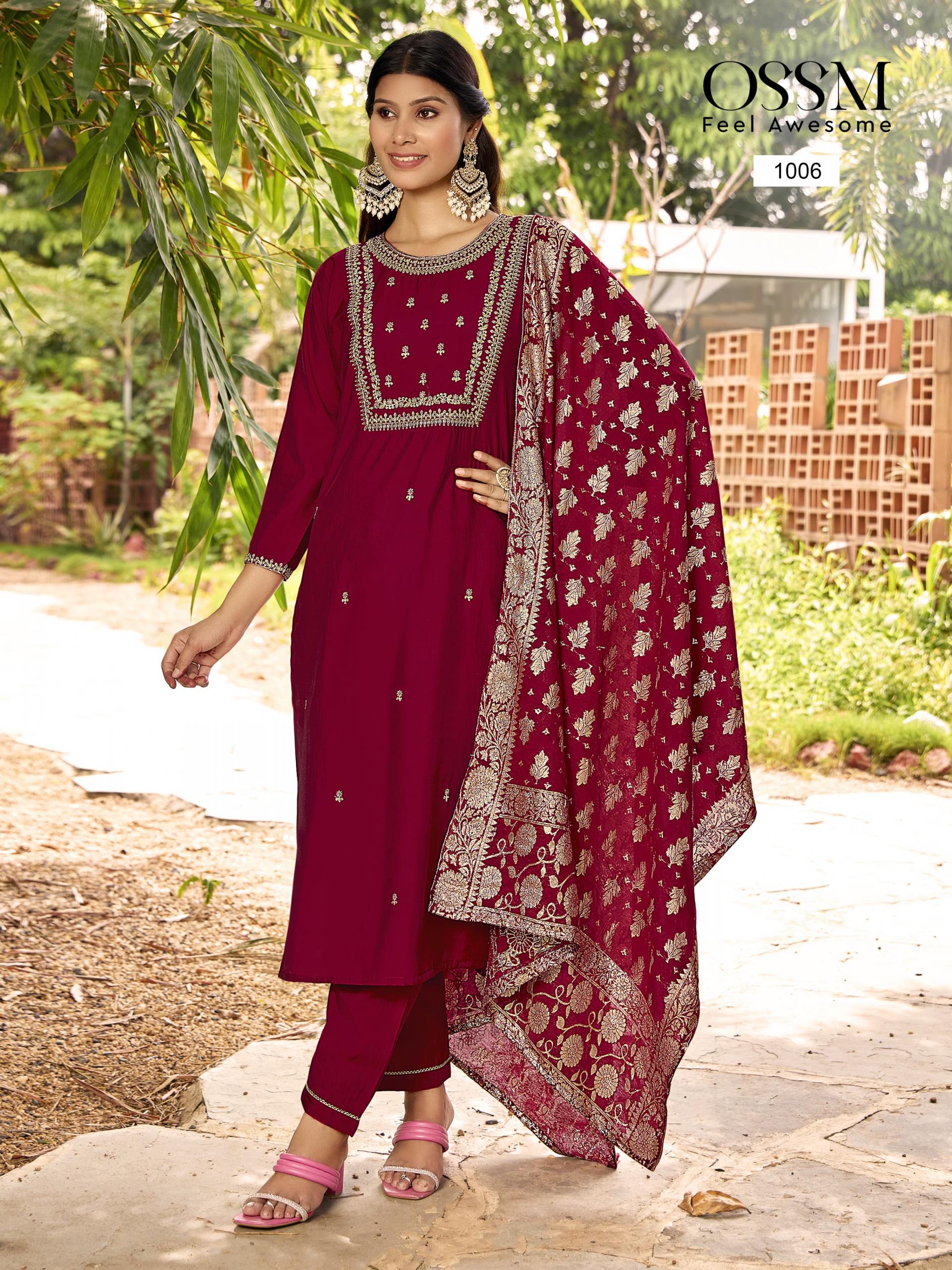 ossm monalisa vol 5 viscose roman silk readymade big size stylish suit for womens 