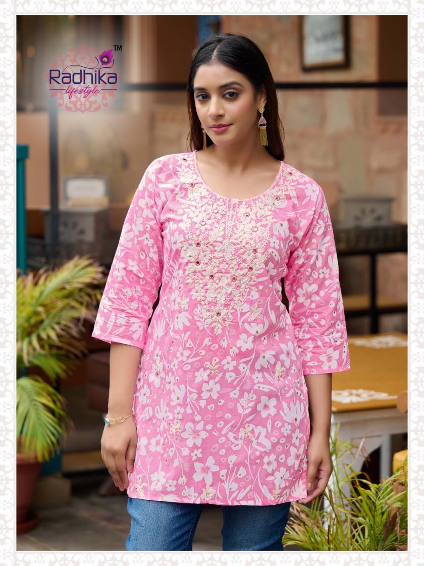 summer shine vol 2 by radhika lifestyle cotton lucknowi readymade big size short kurtis 