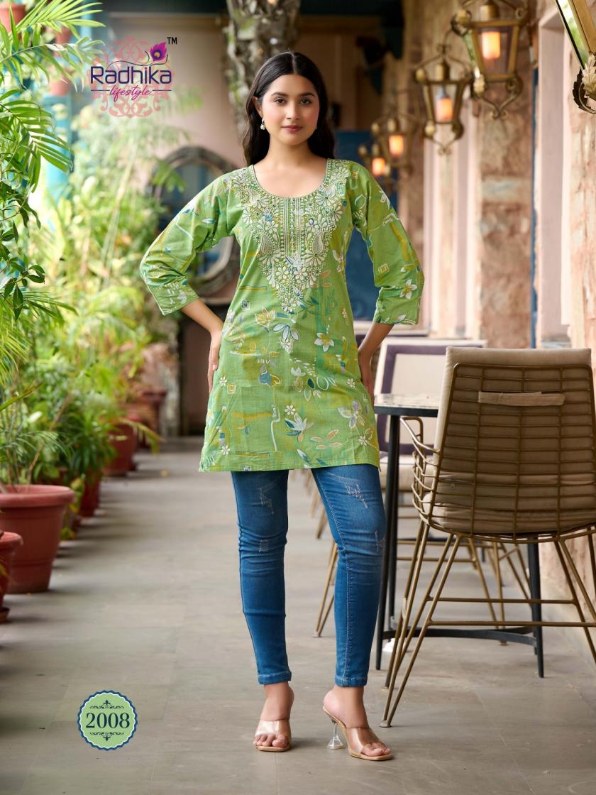 summer shine vol 2 by radhika lifestyle cotton lucknowi readymade big size short kurtis 