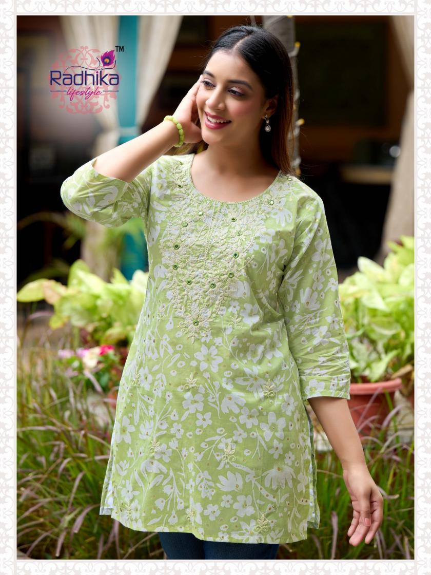 summer shine vol 2 by radhika lifestyle cotton lucknowi readymade big size short kurtis 