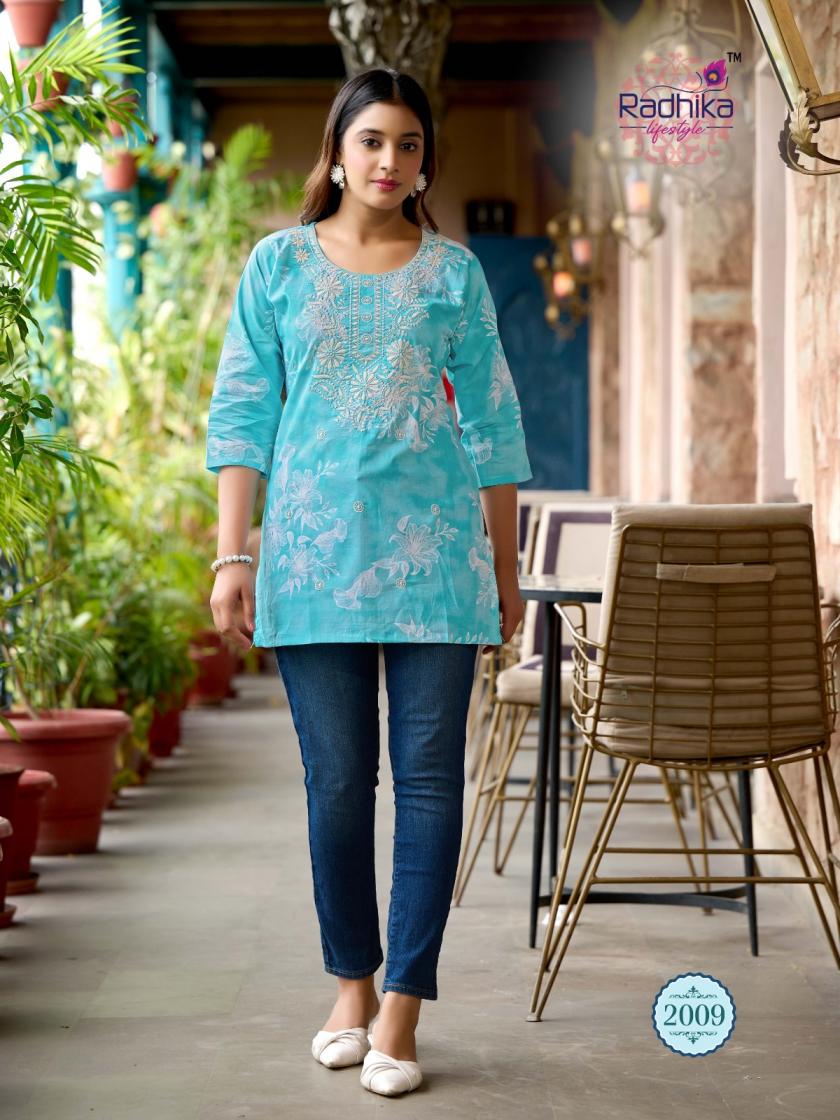 summer shine vol 2 by radhika lifestyle cotton lucknowi readymade big size short kurtis 