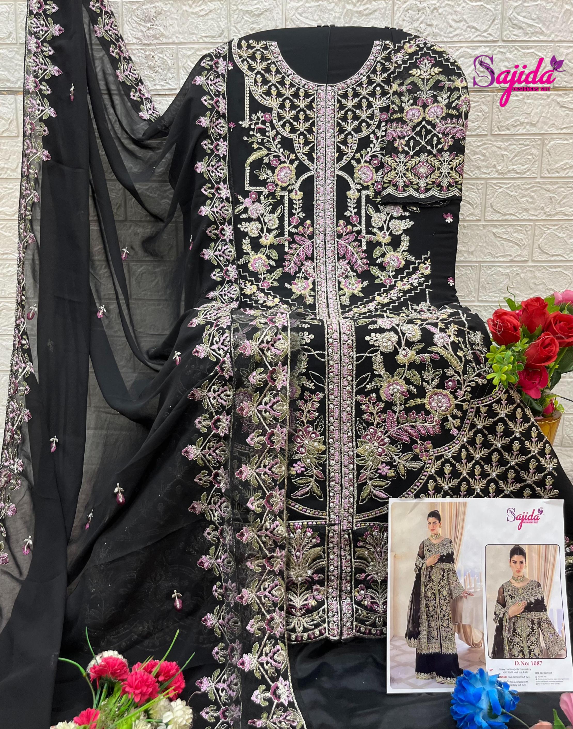1087 by sajida designer georgette pakistani suits online shopping