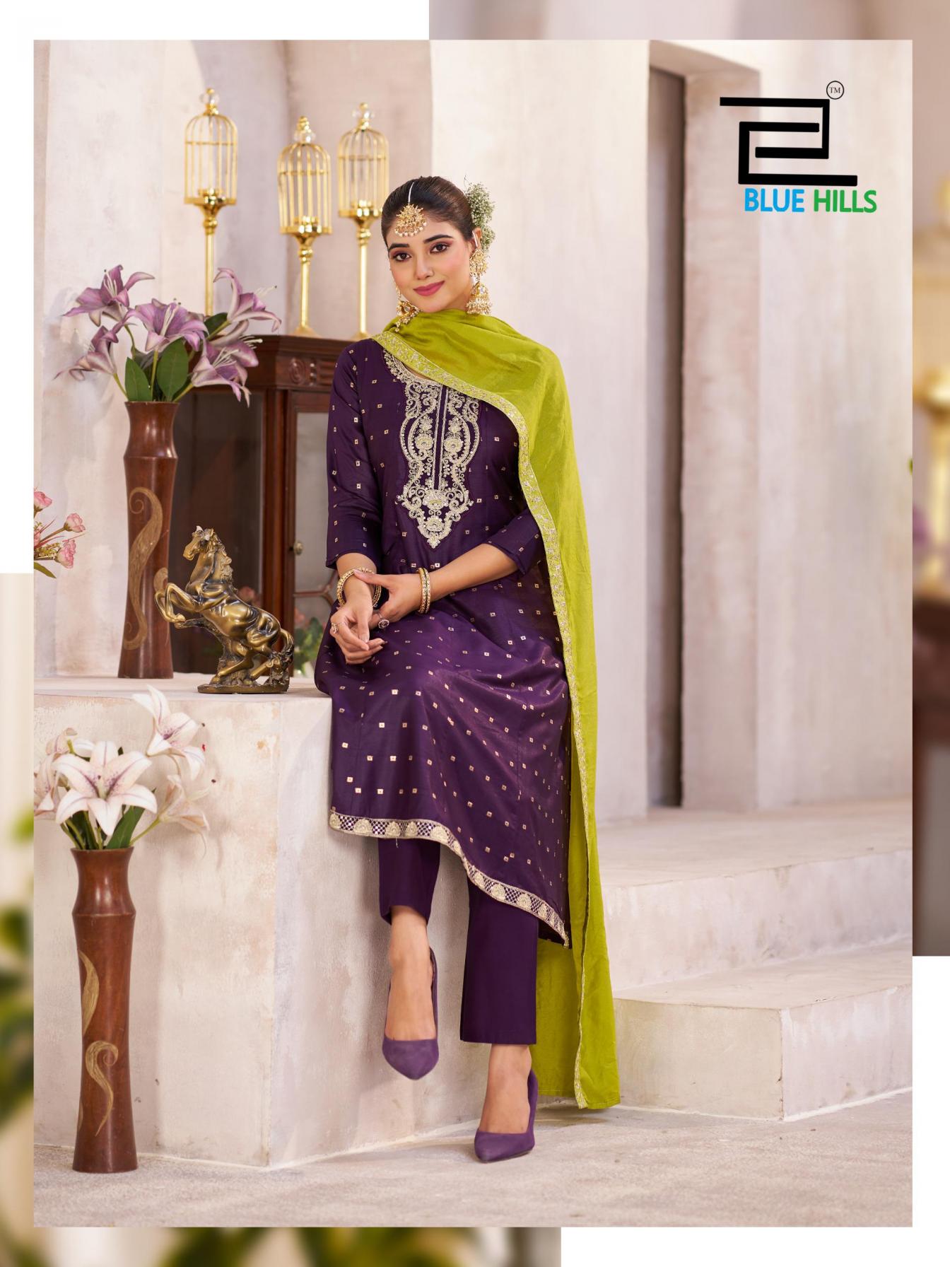 blue hills sindoor vol 3 elegant style chanderi fully stitch plus size 3pcs dress best price 