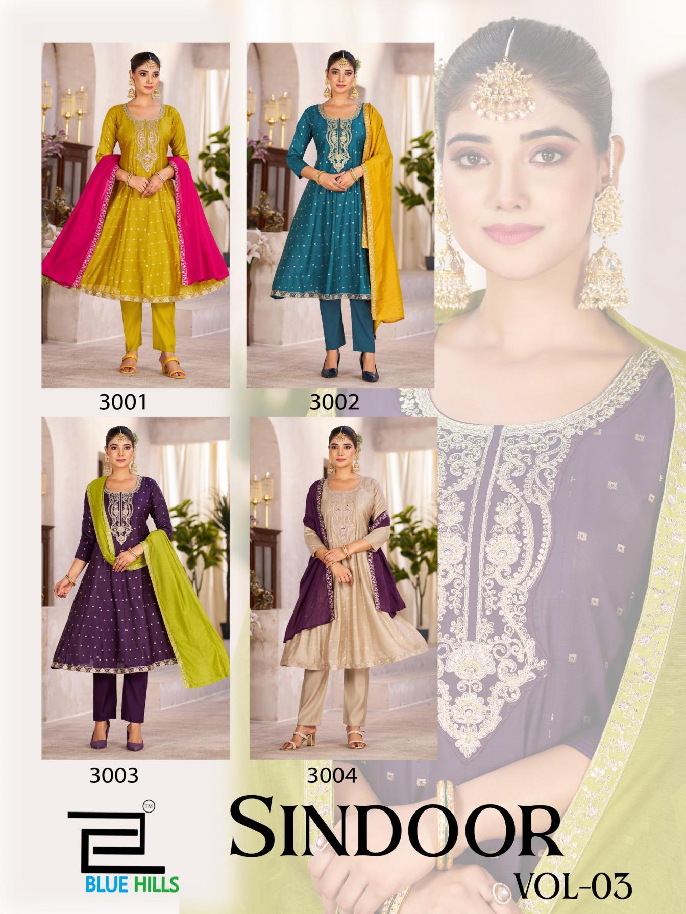 blue hills sindoor vol 3 elegant style chanderi fully stitch plus size 3pcs dress best price 