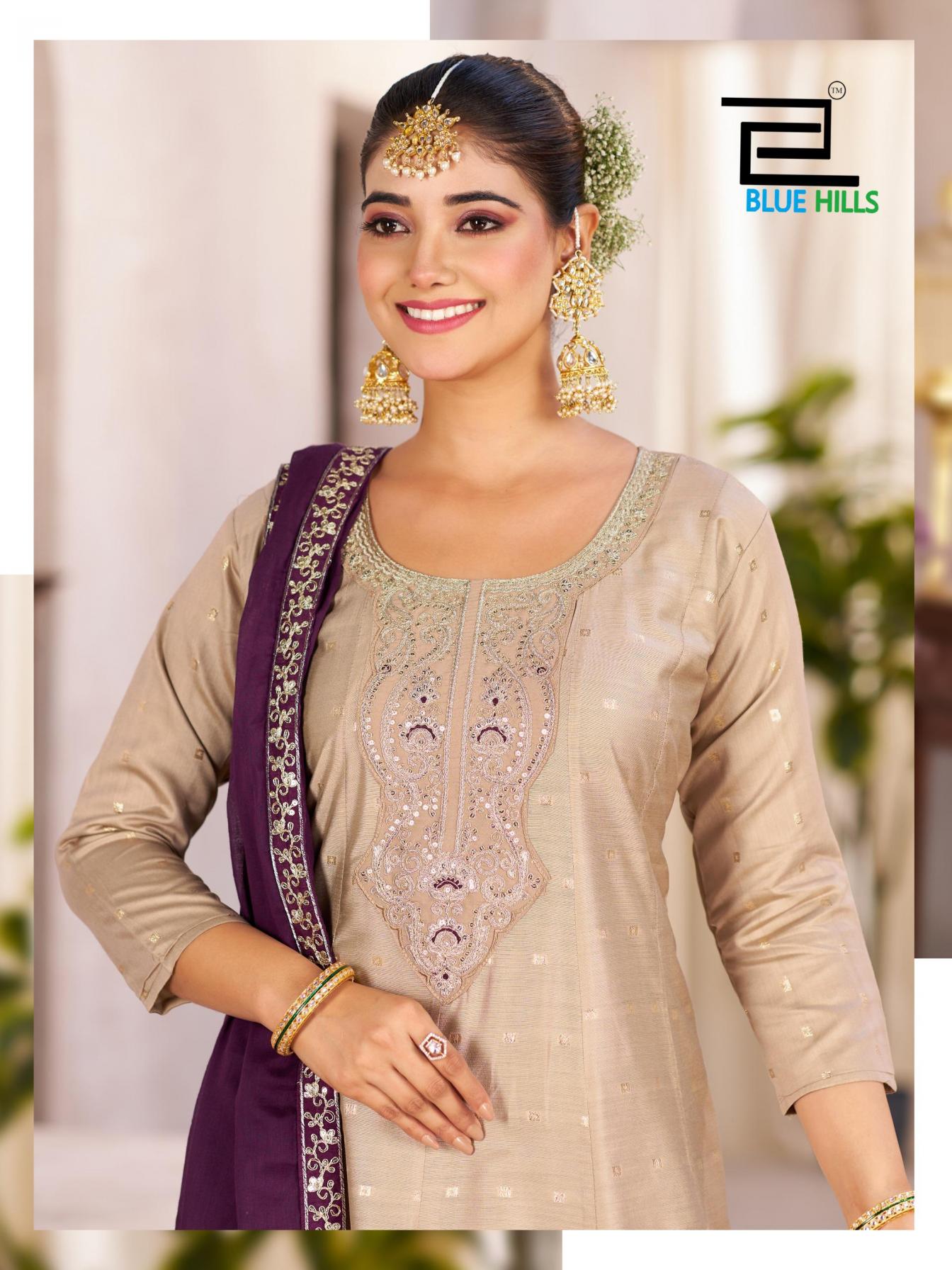 blue hills sindoor vol 3 elegant style chanderi fully stitch plus size 3pcs dress best price 