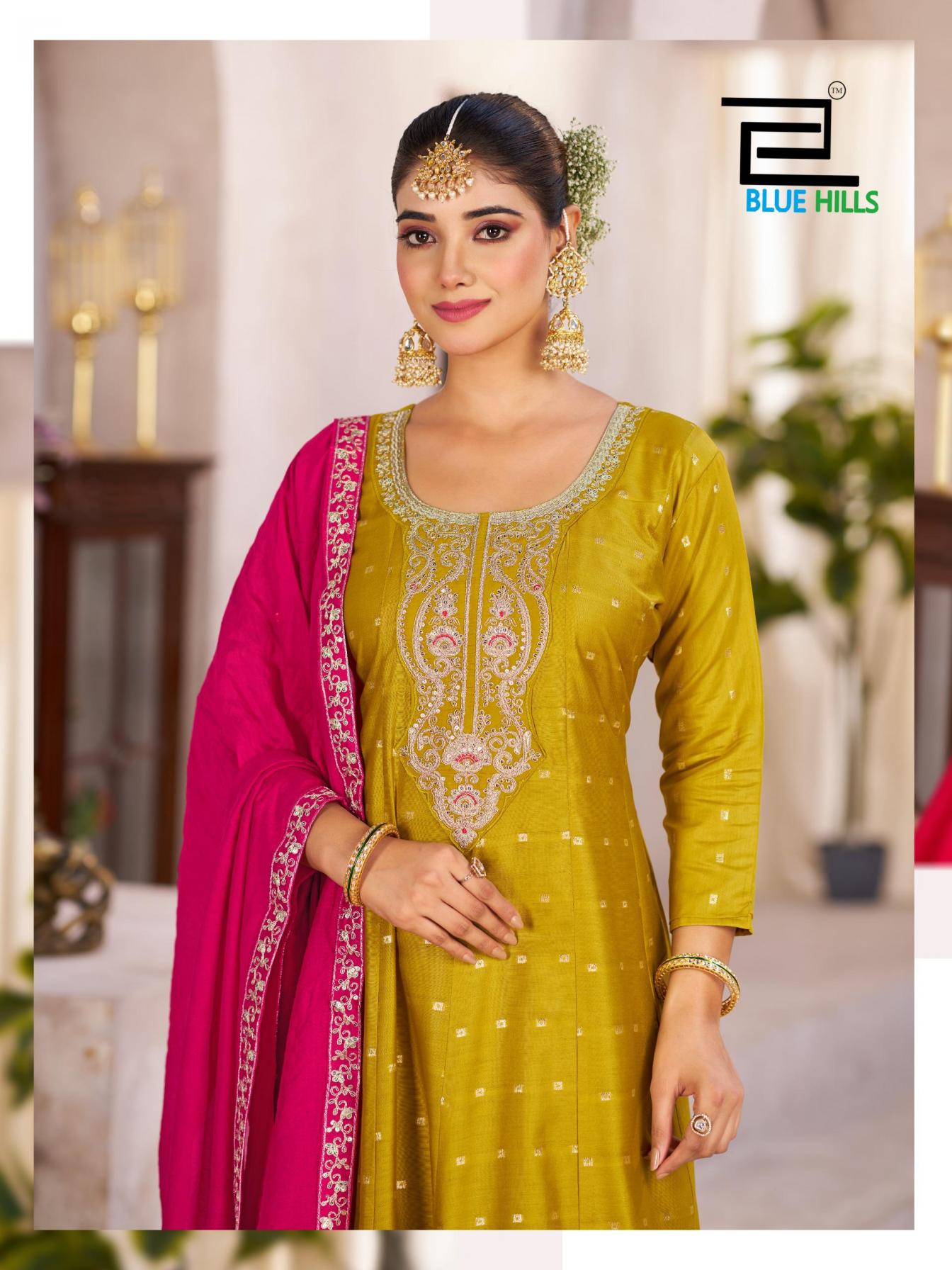 blue hills sindoor vol 3 elegant style chanderi fully stitch plus size 3pcs dress best price 