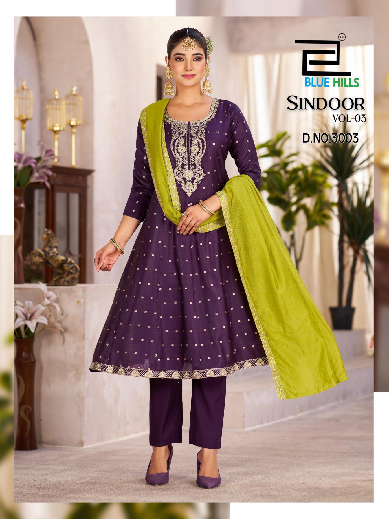 blue hills sindoor vol 3 elegant style chanderi fully stitch plus size 3pcs dress best price 