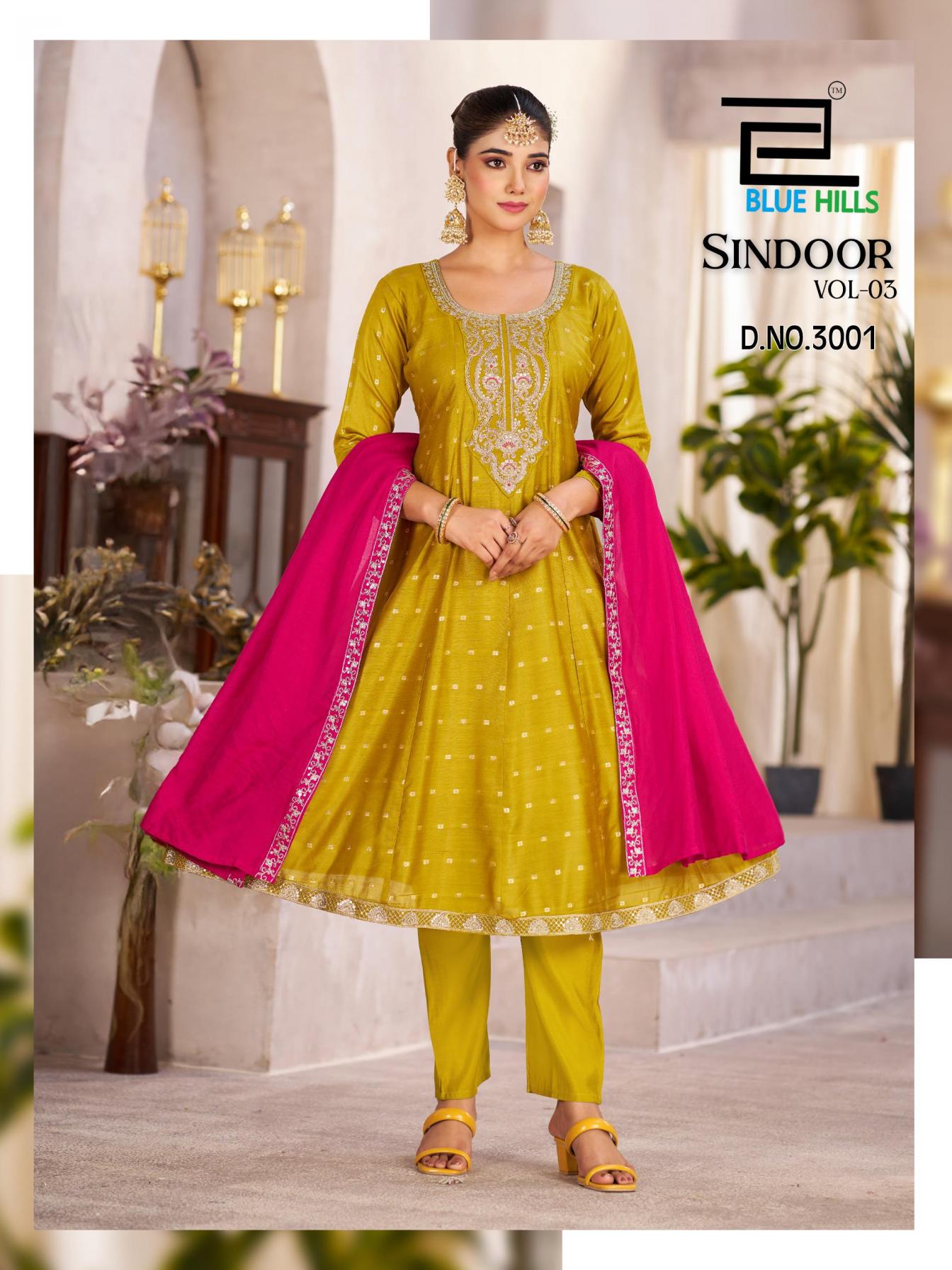 blue hills sindoor vol 3 elegant style chanderi fully stitch plus size 3pcs dress best price 