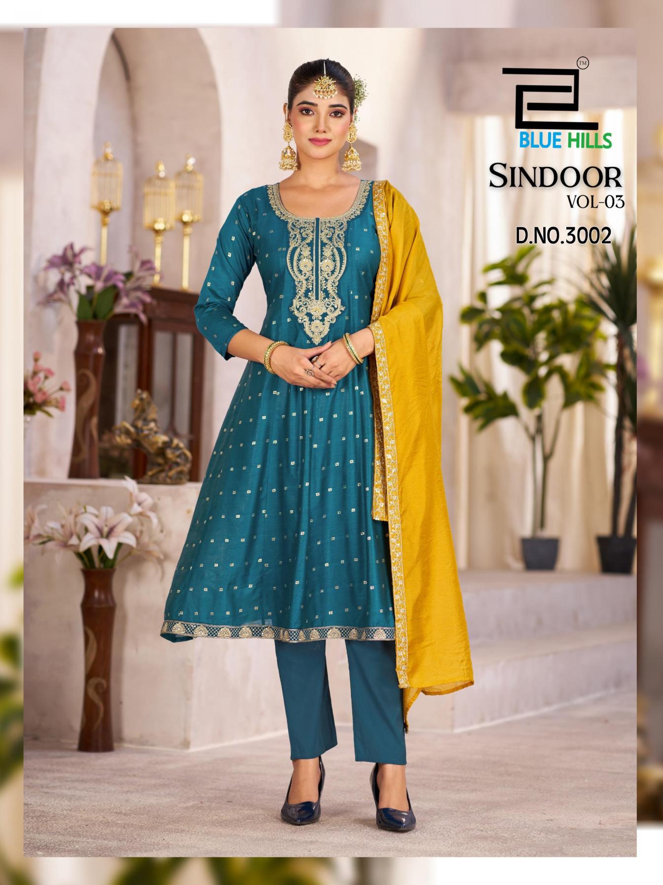 blue hills sindoor vol 3 elegant style chanderi fully stitch plus size 3pcs dress best price 