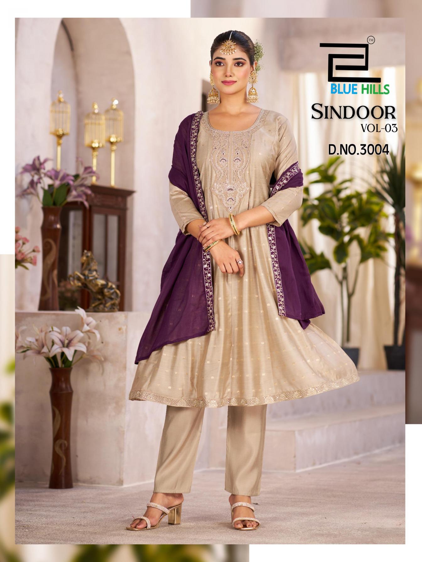blue hills sindoor vol 3 elegant style chanderi fully stitch plus size 3pcs dress best price 