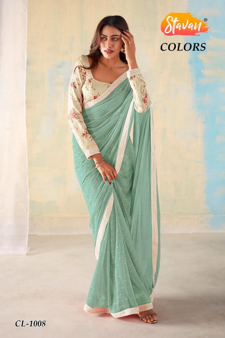 colors by stavan georgette weaving pattern saree supplier 
