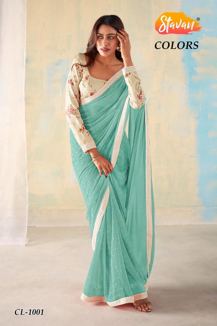 colors by stavan georgette weaving pattern saree supplier 