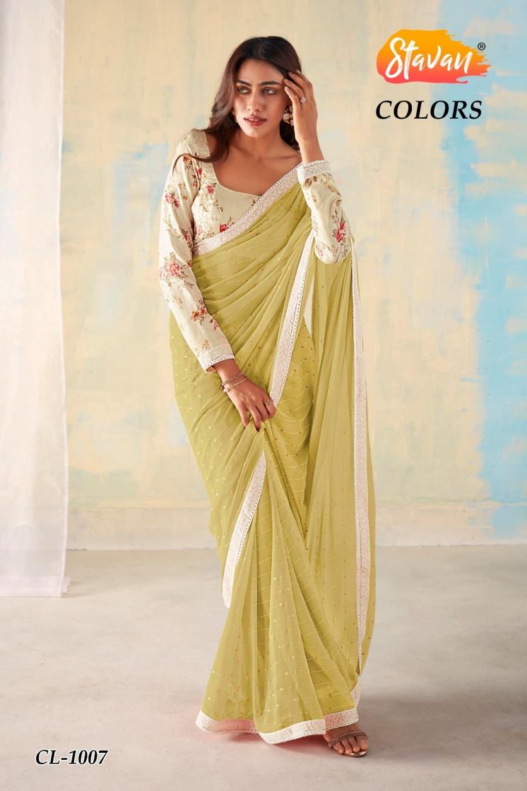 colors by stavan georgette weaving pattern saree supplier 