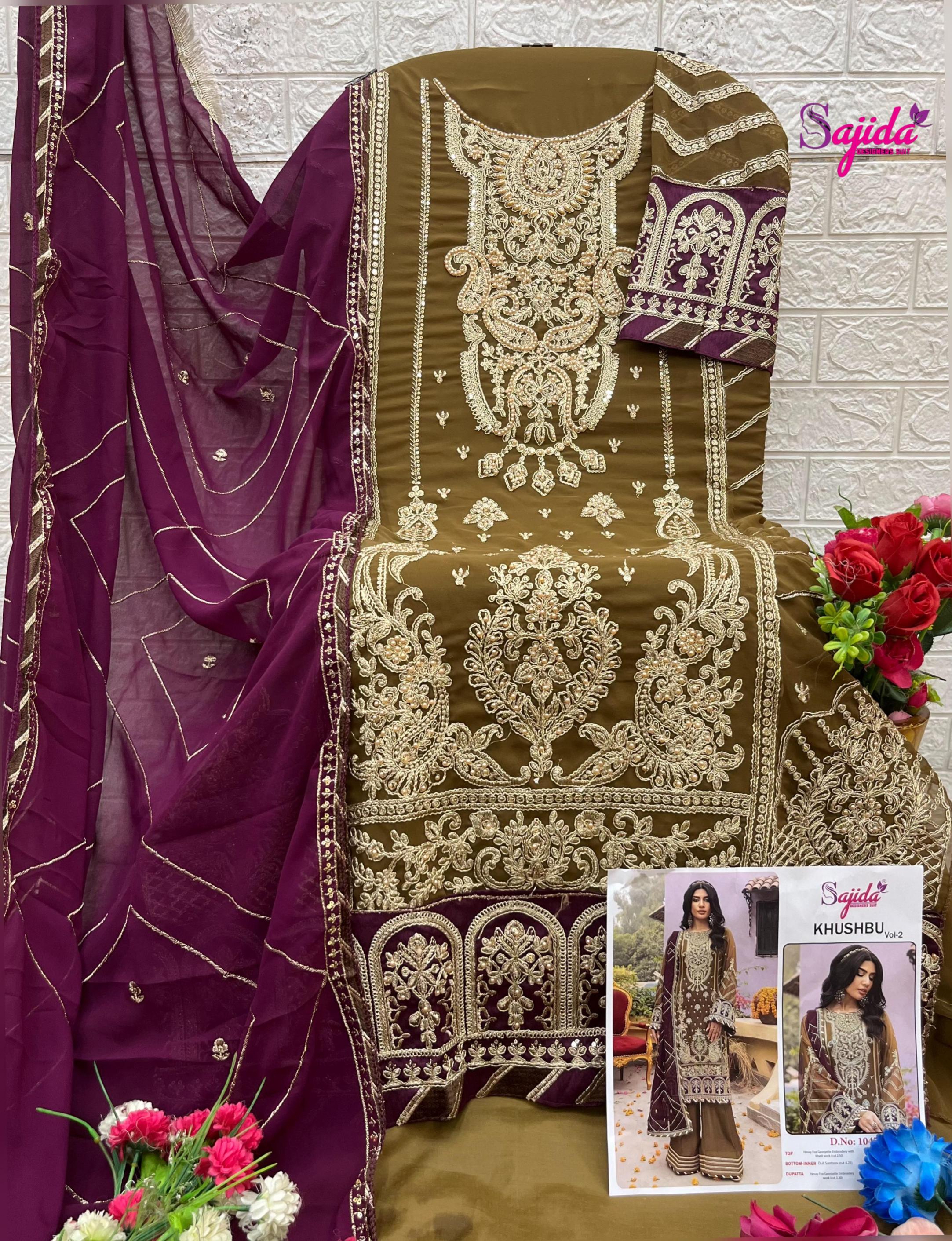 khushbu vol 2 by sajida designer 1045 georgette readymade plus size pakistani suits 