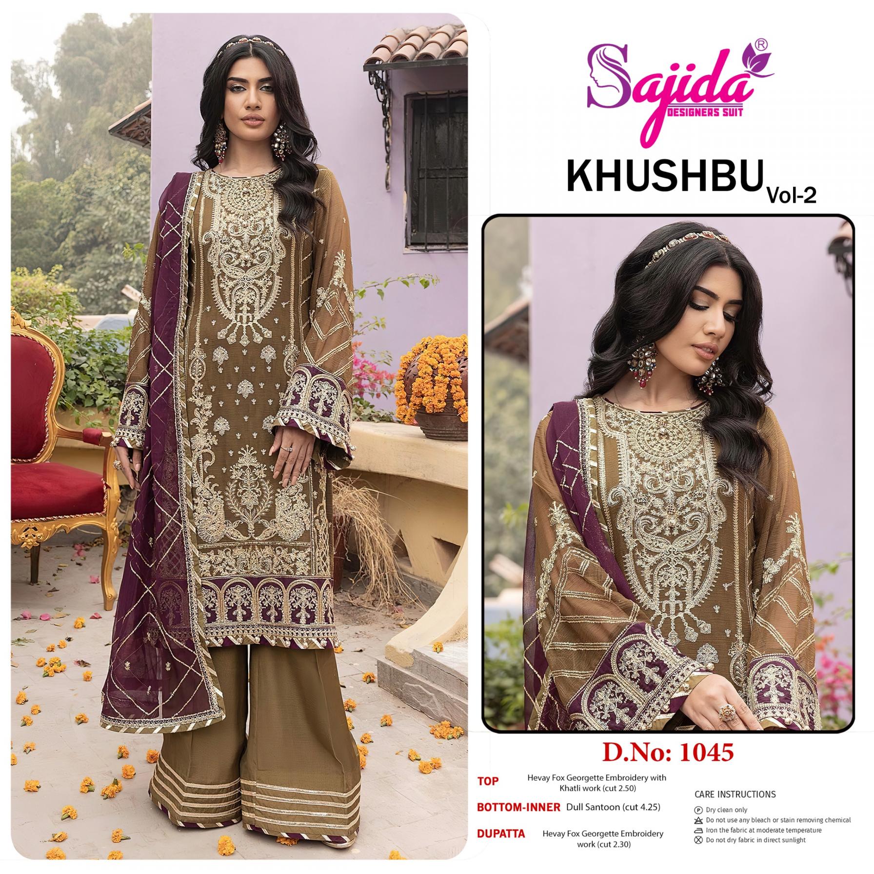 khushbu vol 2 by sajida designer 1045 georgette readymade plus size pakistani suits 